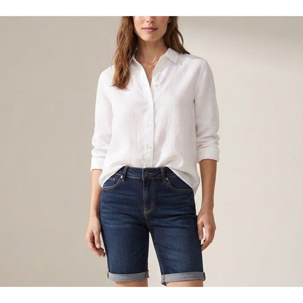 APT. 9 Womens Bermuda Jean Shorts SZ 8 Blue Denim Stretch Mid-Rise Cuffed Casual